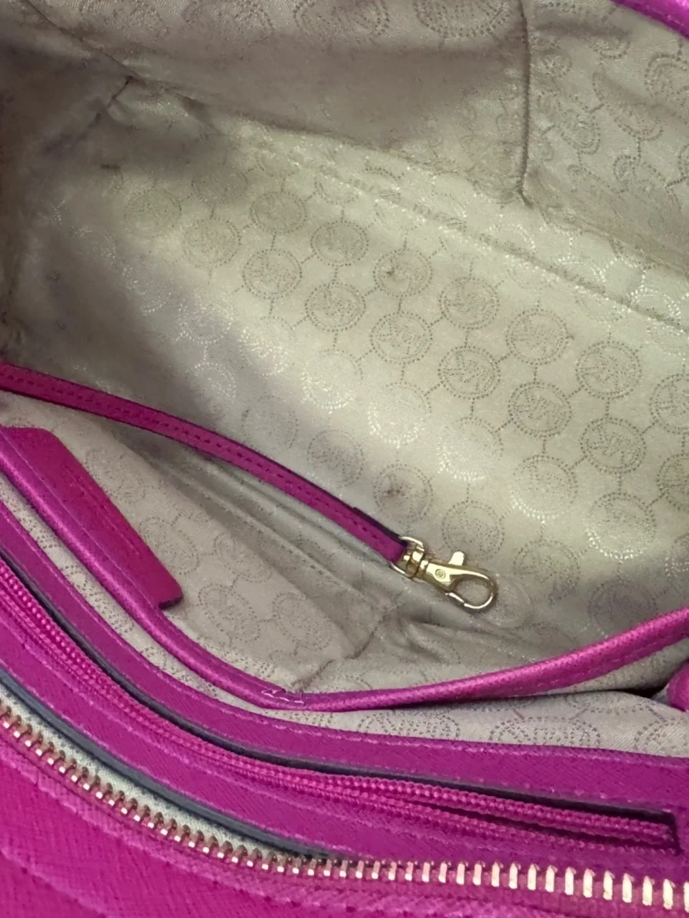 Michael Kors Hot Pink Saffiano Leather Satchel Crossbody Bag with Dust Bag.